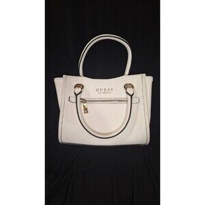 GUESS White Purse Bag Leather Great Condition Zipper & Magnetic Closure
